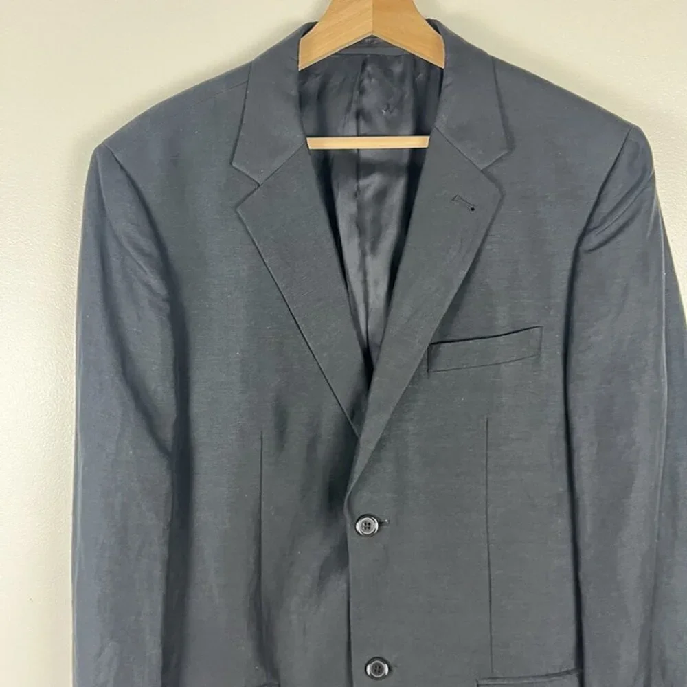 H&M Black Blazer Mens‎ 42L Slim Fit Mulberry Silk Linen Wedding Old Money Preppy